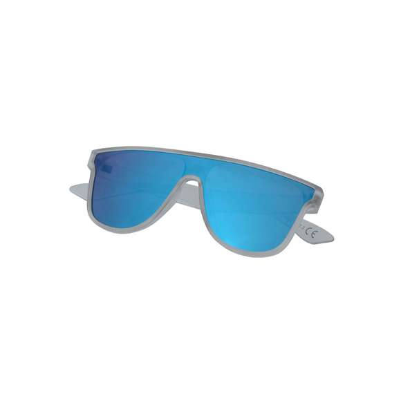 Gafas de sol con protección UV 400.Con montura de diseño translúcido y lentes en color azul efecto espejo.