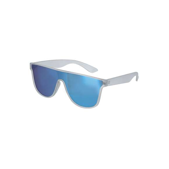Gafas de sol con protección UV 400.Con montura de diseño translúcido y lentes en color azul efecto espejo.