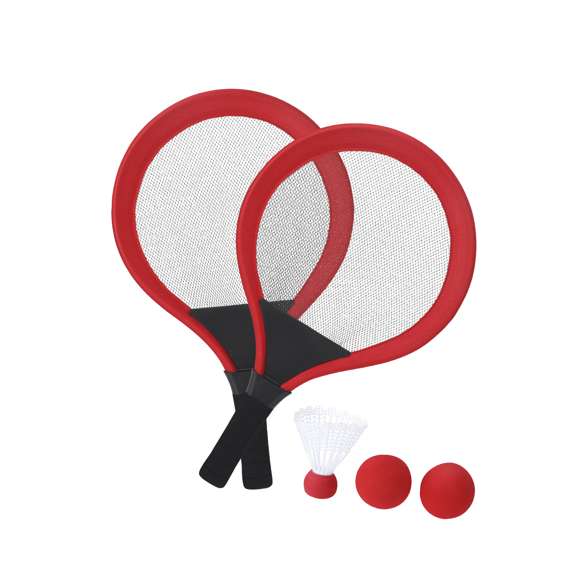 Set de juegos con raquetas. Incluye:- 2 raquetas con mango ergonómico y bordes acolchados, diseñadas para un agarre cómodo y seguro durante el juego.- 2 pelotas a juego, fabricadas en material EVA.- 1 pluma.Ideal para disfrutar al aire libre, ya sea en la playa, en el parque o en el jardín.