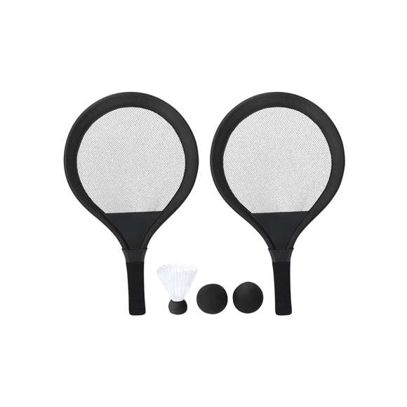 Set de juegos con raquetas. Incluye:- 2 raquetas con mango ergonómico y bordes acolchados, diseñadas para un agarre cómodo y seguro durante el juego.- 2 pelotas a juego, fabricadas en material EVA.- 1 pluma.Ideal para disfrutar al aire libre, ya sea en la playa, en el parque o en el jardín.
