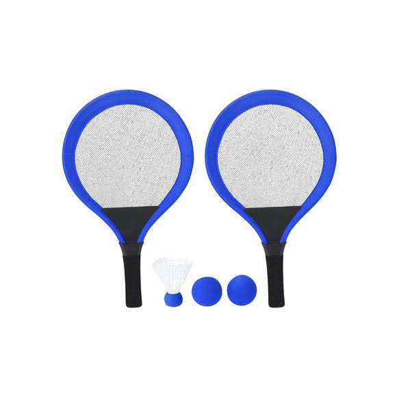 Set de juegos con raquetas. Incluye:- 2 raquetas con mango ergonómico y bordes acolchados, diseñadas para un agarre cómodo y seguro durante el juego.- 2 pelotas a juego, fabricadas en material EVA.- 1 pluma.Ideal para disfrutar al aire libre, ya sea en la playa, en el parque o en el jardín.