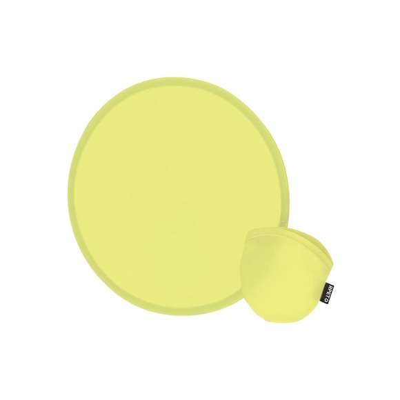 Frisbee plegable fabricado en RPET 190T,. Con funda individual a juego y sencillo sistema de plegado para tamaño compacto.El material RPET se elabora a partir de plástico reciclado, para así fomentar la reutilización de residuos plásticos y ayudar a la sostenibilidad del planeta.