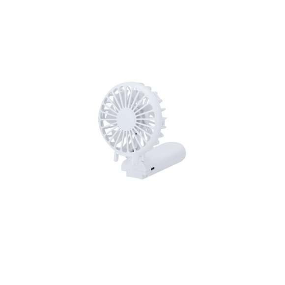 Ventilador con tres velocidades ajustables mediante un práctico botón frontal de encendido y apagado. Su cabeza articulada permite orientarlo fácilmente, adaptándose a cualquier superficie plana para un uso cómodo y versátil.Con batería de 400 mAh, compatible con conexiones USB Tipo C -cable incluido-.