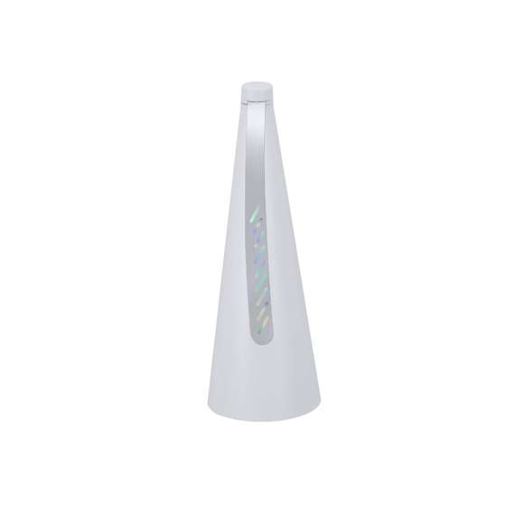 Ventilador Antimoscas diseñado para mantener los insectos alejados de forma eficiente y sin ruido. Incorpora dos aspas equipadas con 9 líneas plateadas de efecto UV que generan un patrón visual efectivo para repeler moscas y otros insectos.Su base cónica garantiza estabilidad en cualquier superficie. Con botón de encendido/apagado. Totalmente portátil. Ideal para emplear en interiores o al aire libre. Funciona con 2 pilas AA (no incluidas).