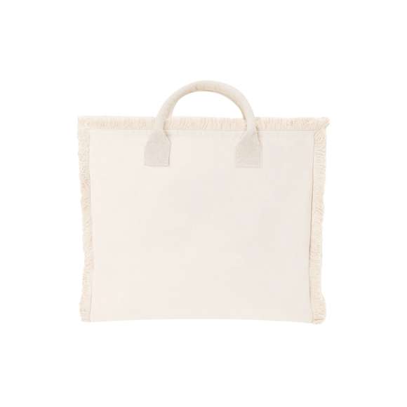 Bolsa con estilo flecos confeccionada principalmente en algodón de 360 g/m2. De práctico y moderno diseño, incorpora asas cortas reforzadas. Incluye cierre de cremallera para mayor seguridad y bolsillo interior con cremallera.