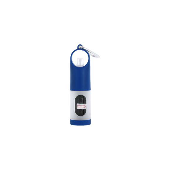 Dispensador de bolsas para mascotas con resistente cuerpo en ABS y compartimento recargable para gel hidroalcohólico -incluye gel-. Equipado con mosquetón metálico para fácil transporte. Incluye gel hidroalcohólico de 15ml y 15 bolsas.