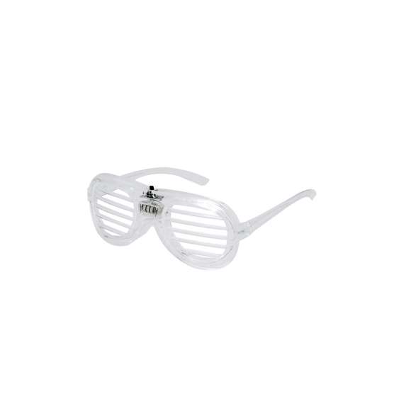 Gafas luminosas con LEDs, montura transparente y lentes de rejilla, ideales para fiestas y celebraciones.Incorporan 6 luces LED integradas, alimentadas por pilas de botón (incluidas), con opciones de iluminación en modo fijo o parpadeo. Cuentan con un práctico botón de encendido/apagado.