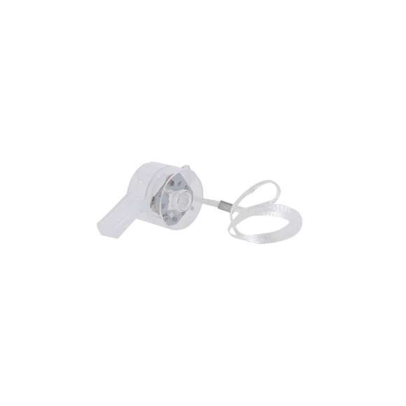 Silbato luminoso con LEDs multicolor que ofrecen varias posiciones de iluminación: parpadeo lento, medio o rápido, adaptándose a diferentes ambientes. Incluye práctico botón de encendido/apagado. Incorpora cordón para un transporte cómodo y funciona con tres pilas de botón (incluidas).