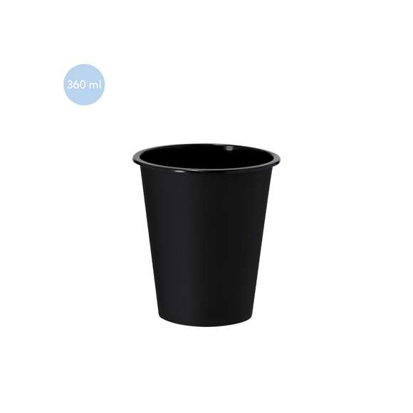 Vaso de 360 ml de capacidad en material PP. Color transparente en acabado frosted. Color blanco y negro en acabado solido.