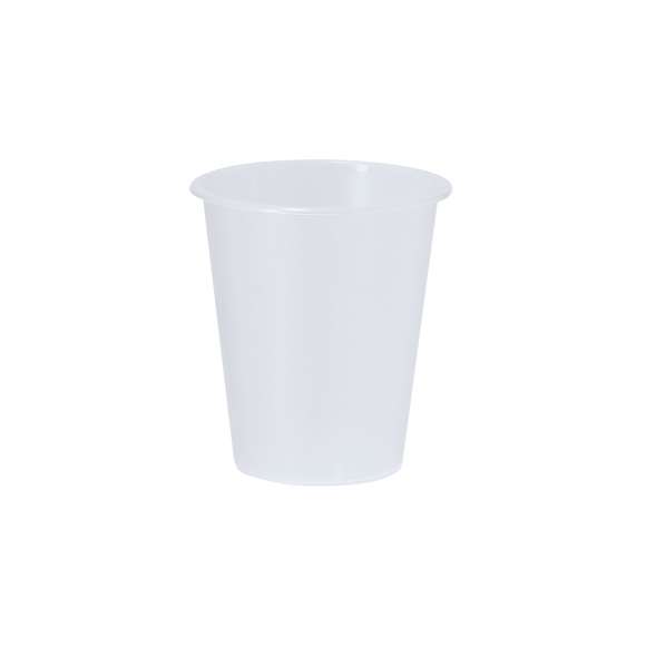 Vaso de 360 ml de capacidad en material PP. Color transparente en acabado frosted. Color blanco y negro en acabado solido.