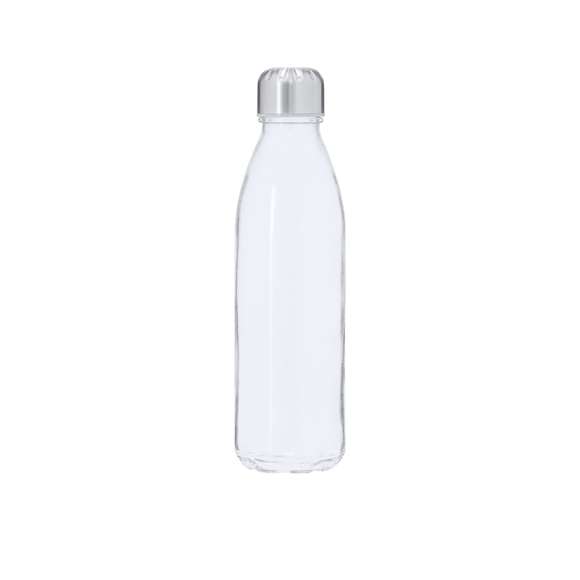 Bidón en Cristal Reciclado de 650 ml de capacidad y tapón en acero inox, libre de BPA. Incluye distintivo de Recycled Glass.
