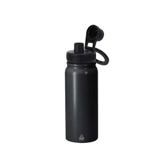 Bidón térmico de 600 ml de capacidad, fabricado en Acero Inox Reciclado de doble pared. Con función soporte magnético giratorio para smarthphone. Libre de BPA. Incluye distintivo de acero inoxidable reciclado.El acero es uno de los materiales más demandados y que puede encontrarse casi en todas partes, desde productos de uso diario a grandes construcciones. Con innumerables propiedades, entre las que cabe destacar la durabilidad y su alto grado de reutilización, convirtiéndolo en una alternativa muy valorada en soluciones de sostenibilidad. Debidamente tratado, permite obtener nuevos recursos de infinita utilización.