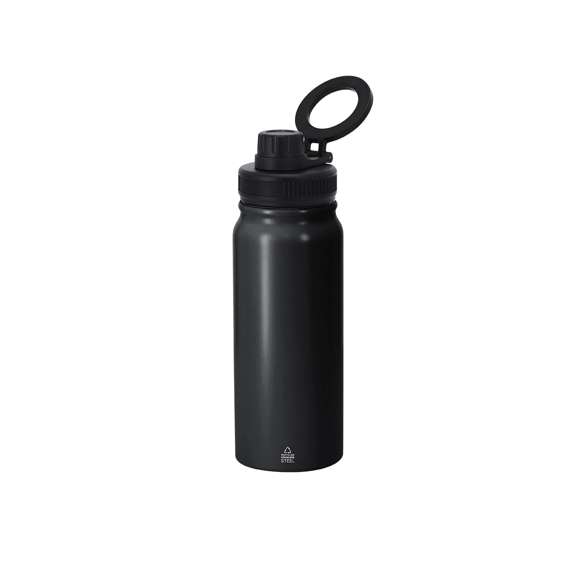 Bidón térmico de 600 ml de capacidad, fabricado en Acero Inox Reciclado de doble pared. Con función soporte magnético giratorio para smarthphone. Libre de BPA. Incluye distintivo de acero inoxidable reciclado.El acero es uno de los materiales más demandados y que puede encontrarse casi en todas partes, desde productos de uso diario a grandes construcciones. Con innumerables propiedades, entre las que cabe destacar la durabilidad y su alto grado de reutilización, convirtiéndolo en una alternativa muy valorada en soluciones de sostenibilidad. Debidamente tratado, permite obtener nuevos recursos de infinita utilización.