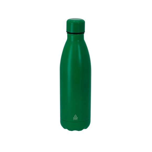 Bidón térmico de 790 ml de capacidad, fabricado en  Acero Inox Reciclado. Con acabado mate.Incluye distintivo de acero inoxidable reciclado.El acero es uno de los materiales más demandados y que puede encontrarse casi en todas partes, desde productos de uso diario a grandes construcciones. Con innumerables propiedades, entre las que cabe destacar la durabilidad y su alto grado de reutilización, convirtiéndolo en una alternativa muy valorada en soluciones de sostenibilidad. Debidamente tratado, permite obtener nuevos recursos de infinita utilización.