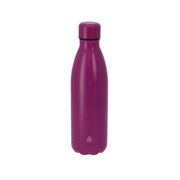 Bidón térmico de 790 ml de capacidad, fabricado en  Acero Inox Reciclado. Con acabado mate.Incluye distintivo de acero inoxidable reciclado.El acero es uno de los materiales más demandados y que puede encontrarse casi en todas partes, desde productos de uso diario a grandes construcciones. Con innumerables propiedades, entre las que cabe destacar la durabilidad y su alto grado de reutilización, convirtiéndolo en una alternativa muy valorada en soluciones de sostenibilidad. Debidamente tratado, permite obtener nuevos recursos de infinita utilización.