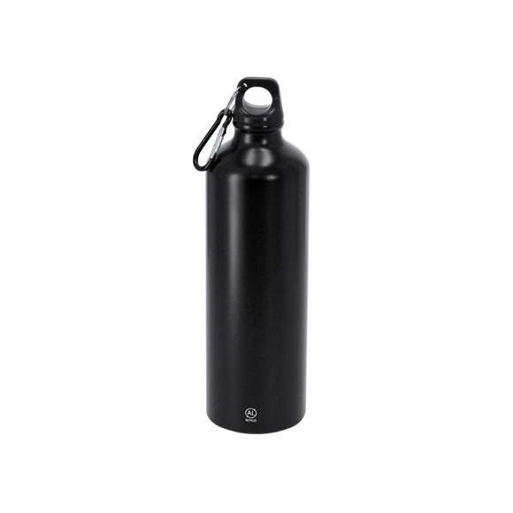 Bidón de 800 ml de capacidad. Fabricado en resistente y sostenible aluminio reciclado. Con tapón a rosca negro y mosquetón a juego para un sencillo transporte. Cuerpo de acabado esmerilado. Libre de BPA. Incluye distintivo Aluminio Reciclado.El aluminio reciclado es un material con posibilidades de reciclaje casi infinitas, sin perder sus propiedades originales y consumiendo menos energía en este proceso.