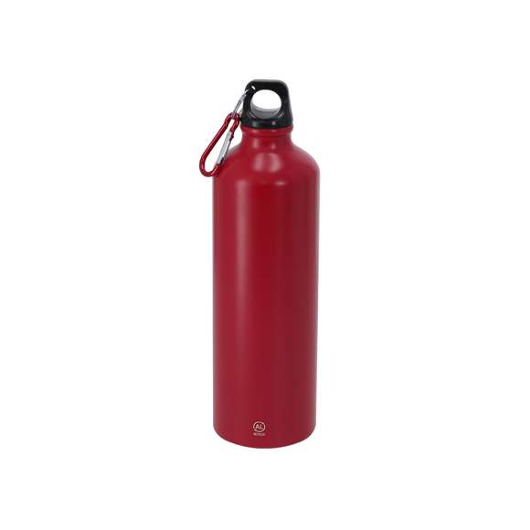 Bidón de 800 ml de capacidad. Fabricado en resistente y sostenible aluminio reciclado. Con tapón a rosca negro y mosquetón a juego para un sencillo transporte. Cuerpo de acabado esmerilado. Libre de BPA. Incluye distintivo Aluminio Reciclado.El aluminio reciclado es un material con posibilidades de reciclaje casi infinitas, sin perder sus propiedades originales y consumiendo menos energía en este proceso.
