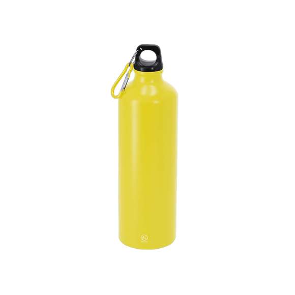 Bidón de 800 ml de capacidad. Fabricado en resistente y sostenible aluminio reciclado. Con tapón a rosca negro y mosquetón a juego para un sencillo transporte. Cuerpo de acabado esmerilado. Libre de BPA. Incluye distintivo Aluminio Reciclado.El aluminio reciclado es un material con posibilidades de reciclaje casi infinitas, sin perder sus propiedades originales y consumiendo menos energía en este proceso.