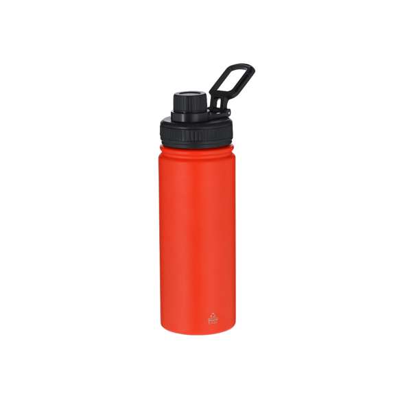 Bidón de Acero Inox Reciclado con 550 ml de capacidad. Incluye tapadera color negro con sistema de cierre a rosca, agarre de silicona para un óptimo sellado, dosificador y asa para transporte ajustable. En acabado mate especialmente diseñado para láser. Incluye distintivo Acero Inox Reciclado.El acero es uno de los materiales más demandados y que puede encontrarse casi en todas partes, desde productos de uso diario a grandes construcciones. Con innumerables propiedades, entre las que cabe destacar la durabilidad y su alto grado de reutilización, convirtiéndolo en una alternativa muy valorada en soluciones de sostenibilidad. Debidamente tratado, permite obtener nuevos recursos de infinita utilización.