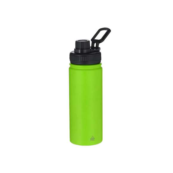 Bidón de Acero Inox Reciclado con 550 ml de capacidad. Incluye tapadera color negro con sistema de cierre a rosca, agarre de silicona para un óptimo sellado, dosificador y asa para transporte ajustable. En acabado mate especialmente diseñado para láser. Incluye distintivo Acero Inox Reciclado.El acero es uno de los materiales más demandados y que puede encontrarse casi en todas partes, desde productos de uso diario a grandes construcciones. Con innumerables propiedades, entre las que cabe destacar la durabilidad y su alto grado de reutilización, convirtiéndolo en una alternativa muy valorada en soluciones de sostenibilidad. Debidamente tratado, permite obtener nuevos recursos de infinita utilización.