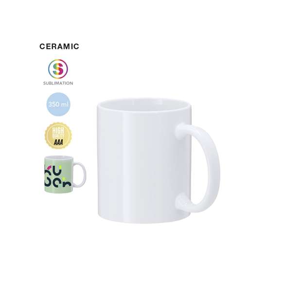 Taza de cerámica con capacidad de 350 ml, con calidad AAA, lo que la convierte en una opción ideal para sublimación de la más alta calidad.