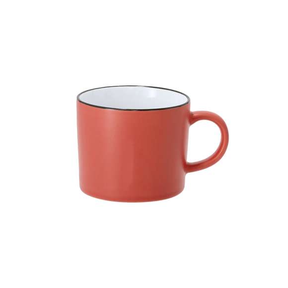 Taza de cerámica de 400 ml de capacidad de acabado exterior mate y detalle en color negro.