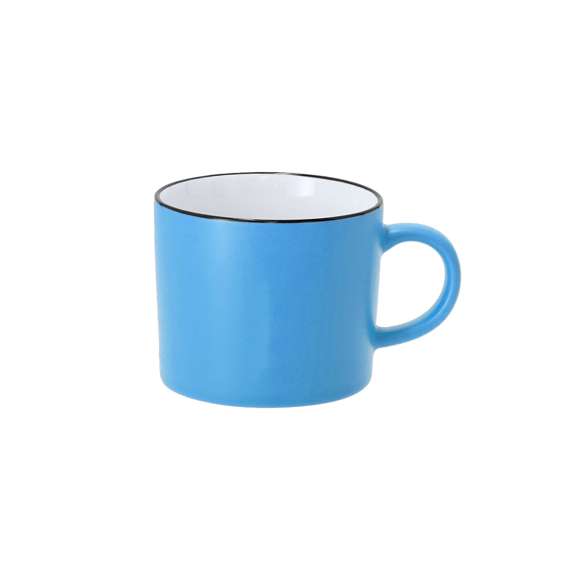 Taza de cerámica de 400 ml de capacidad de acabado exterior mate y detalle en color negro.