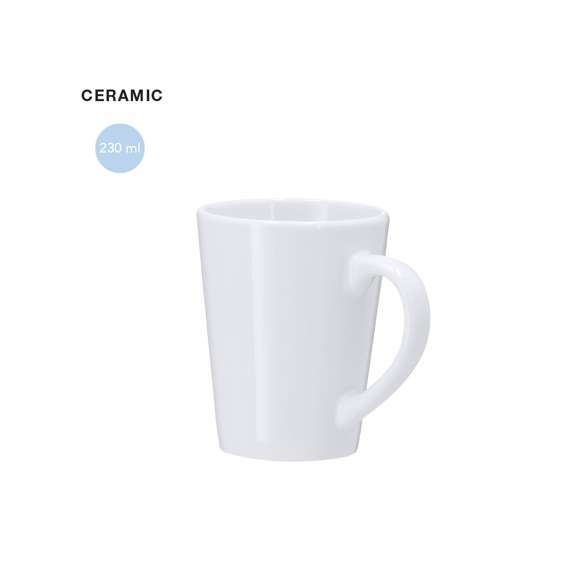 Taza de cerámica de 230 ml de capacidad.