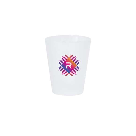 Vaso de chupito de 50 ml de capacidad en resistente cristal de acabado frosted. Especialmente diseñado para marcaje en sublimación.