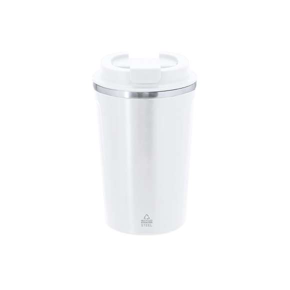 Vaso térmico de doble pared fabricadao en Acero Inox Recliclado y 400 ml de capacidad. Tapadera con dosificador de fácil apertura de PP y libre de BPA. Incluye distintivo de Acero Inox Reciclado.El acero es uno de los materiales más demandados y que puede encontrarse casi en todas partes, desde productos de uso diario a grandes construcciones. Con innumerables propiedades, entre las que cabe destacar la durabilidad y su alto grado de reutilización, convirtiéndolo en una alternativa muy valorada en soluciones de sostenibilidad. Debidamente tratado, permite obtener nuevos recursos de infinita utilización.