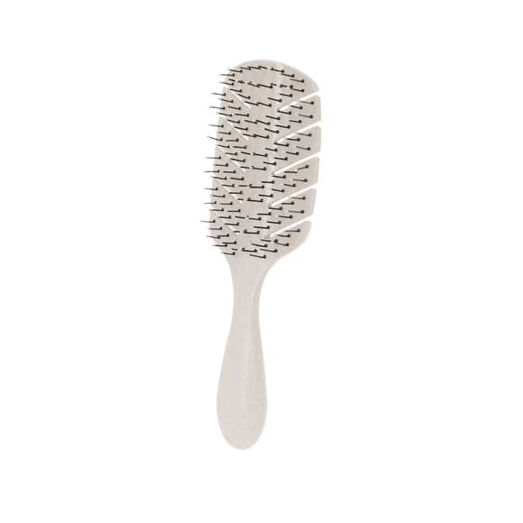 Cepillo Antitirones y Desenredante fabricado en caña de trigo. Con sistema anti-enredos, flexible y resistente que permite desenredar cualquier tipo de cabello con máxima suavidad. Con un diseño ergonómico gracias a su forma semicurva y largas púas, se adapta perfectamente al contorno de la cabeza, facilitando el peinado de una mayor cantidad de cabello en cada pasada.La Caña de Trigo fomenta la utilización de materias primas naturales, reduciendo así las emisiones contaminantes.