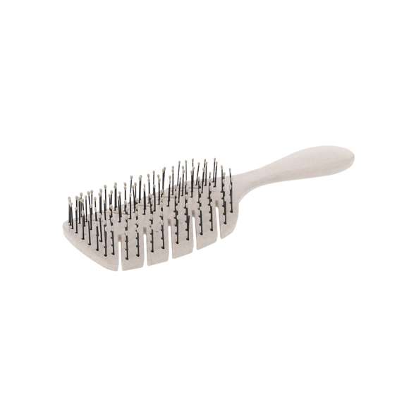 Cepillo Antitirones y Desenredante fabricado en caña de trigo. Con sistema anti-enredos, flexible y resistente que permite desenredar cualquier tipo de cabello con máxima suavidad. Con un diseño ergonómico gracias a su forma semicurva y largas púas, se adapta perfectamente al contorno de la cabeza, facilitando el peinado de una mayor cantidad de cabello en cada pasada.La Caña de Trigo fomenta la utilización de materias primas naturales, reduciendo así las emisiones contaminantes.