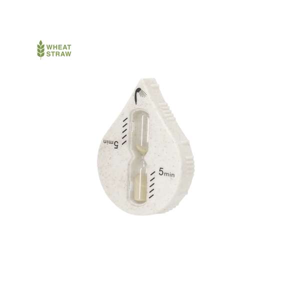 Reloj de arena fabricado en caña de trigo con original forma de gota. Con 5 minutos de duración especialmente diseñado para medir el tiempo de duración de la ducha. Con ventosa de ajuste de alto poder de adherencia.La Caña de Trigo fomenta la utilización de materias primas naturales, reduciendo así las emisiones contaminantes.
