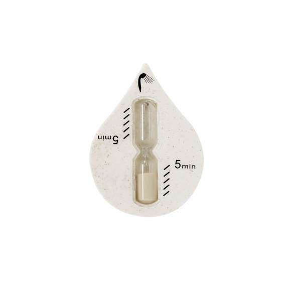 Reloj de arena fabricado en caña de trigo con original forma de gota. Con 5 minutos de duración especialmente diseñado para medir el tiempo de duración de la ducha. Con ventosa de ajuste de alto poder de adherencia.La Caña de Trigo fomenta la utilización de materias primas naturales, reduciendo así las emisiones contaminantes.