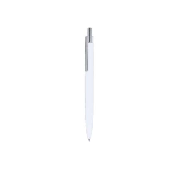 Bolígrafo de mecanismo pulsador fabricado en aluminio reciclado. Pulsador y clip metálico en acabado cromado. Cuerpo acabado goma, especialmente diseñado para marcaje en láser. Distintivo aluminio reciclado en la parte superior del bolígrafo. De cartucho jumbo y en tinta azul.  El aluminio reciclado es un material con posibilidades de reciclaje casi infinitas, sin perder sus propiedades originales y consumiendo menos energía en este proceso.Certificación GRS (Global Recycled Standard / Estándar de Reciclaje Global), que garantiza el origen reciclado del material usado para fabricar el producto.