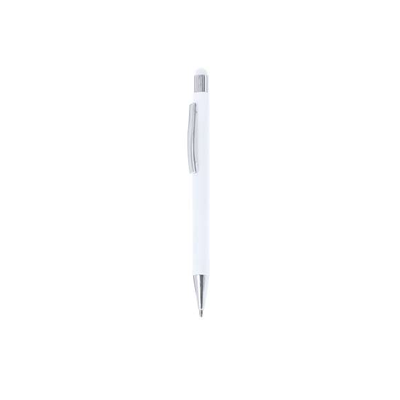 Bolígrafo puntero de mecanismo pulsador fabricado en aluminio reciclado. Pulsador y clip metálico en acabado cromado, acabado en puntero a juego. Cuerpo terminación en goma, especialmente diseñado para marcaje en láser. Distintivo aluminio reciclado en la parte superior del bolígrafo. De cartucho jumbo y en tinta azul. El aluminio reciclado es un material con posibilidades de reciclaje casi infinitas, sin perder sus propiedades originales y consumiendo menos energía en este proceso.Certificación GRS (Global Recycled Standard / Estándar de Reciclaje Global), que garantiza el origen reciclado del material usado para fabricar el producto.