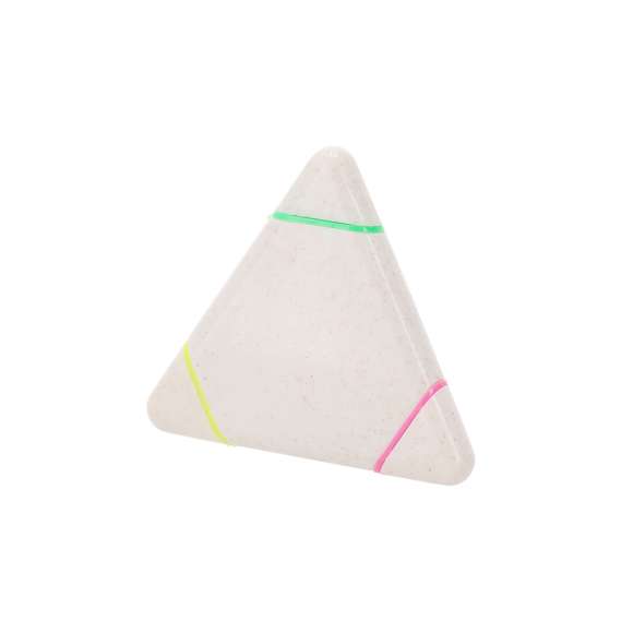 Original marcador fluorescente de tres colores fabricado en caña de trigo. Con cuerpo de triangulo en suave acabado brillante, especialmente diseñado para marcaje a todo color. Con capuchas opacas. La caña de trigo fomenta la utilización de materias primas naturales, reduciendo así las emisiones contaminantes.