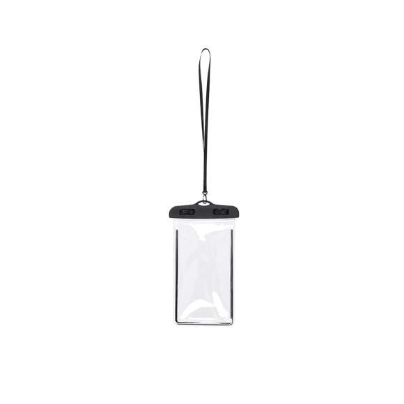 Portatodo impermeable fabricado en PVC, diseñado con función táctil para facilitar el uso de dispositivos. Con sistema de seguridad con cierre de palancas para una buena estanqueidad. Compatible con pantallas de hasta 6,7 pulgadas. Incluye  cordón y mosquetón  a juego para mayor comodidad.