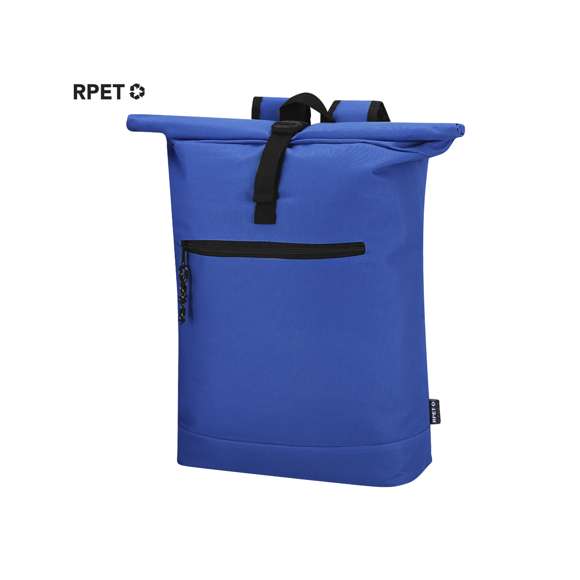 Mochila fabricada en resistente poliéster RPET 600D. Cuenta con un bolsillo principal que se cierra mediante hebilla, con compartimento acolchado para portátil de hasta 15 pulgadas, y un bolsillo frontal adicional con cierre de cremallera. Las cintas para los hombros son acolchadas y ajustables. Logotipo RPET en la etiqueta y con accesorios en negro.El material RPET se elabora a partir de plástico reciclado, para así fomentar la reutilización de residuos plásticos y ayudar a la sostenibilidad del planeta.