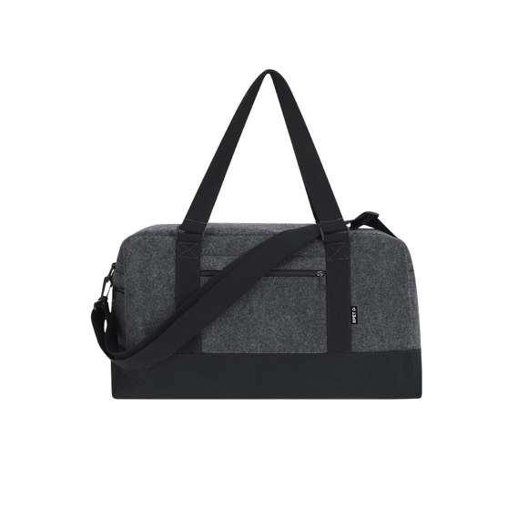 Bolso de fieltro RPET. Con compartimento principal con cierre de cremallera a juego y base en color negro y bolsillo exterior de cremallera. Incluye anchas asas de color negro , cinta bandolera ajustable a juego y distintivo RPET.El fieltro RPET es fruto de la combinación del proceso de reciclaje de materiales plásticos junto con la técnica milenaria de fabricación del fieltro, dando como resultado un material de eco-tendencia que, además de ser de origen reciclado, también se convierte en reciclable.