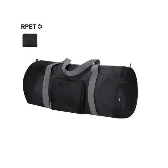 Bolso plegable fabricado en 290T RPET. Con cierre de cremallera y accesorios en colores gris y negro. Incluye mosquetón para un fácil transporte. Incluye etiqueta RPET.El material RPET se elabora a partir de plástico reciclado, para así fomentar la reutilización de residuos plásticos y ayudar a la sostenibilidad del planeta.
