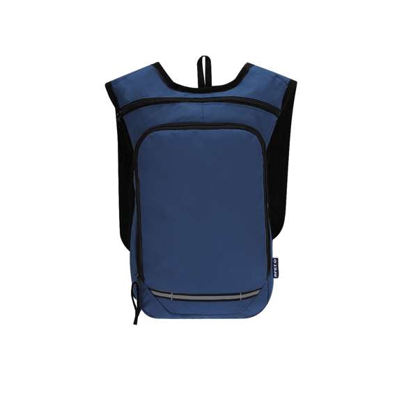 Mochila fabricada en resistente poliéster RPET 600D, diseñada con tiras reflectantes en el frontal para mayor visibilidad. Incluye un amplio compartimento principal y un práctico bolsillo frontal, ambos con cierre de cremallera para un acceso cómodo. Además, cuenta con respaldo y correas acolchadas y ajustables.El material RPET se elabora a partir de plástico reciclado, para así fomentar la reutilización de residuos plásticos y ayudar a la sostenibilidad del planeta.