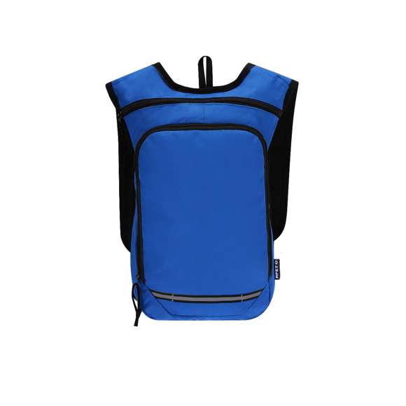 Mochila fabricada en resistente poliéster RPET 600D, diseñada con tiras reflectantes en el frontal para mayor visibilidad. Incluye un amplio compartimento principal y un práctico bolsillo frontal, ambos con cierre de cremallera para un acceso cómodo. Además, cuenta con respaldo y correas acolchadas y ajustables.El material RPET se elabora a partir de plástico reciclado, para así fomentar la reutilización de residuos plásticos y ayudar a la sostenibilidad del planeta.