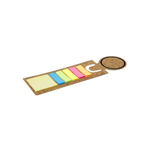 Regla marcapáginas de corcho con notas adhesivas. Incluye 90 notas adhesivas  en variados colores y tamaños.Elaborado con elementos vegetales para así fomentar la utilización de materias primas naturales y reducir las emisiones contaminantes.
