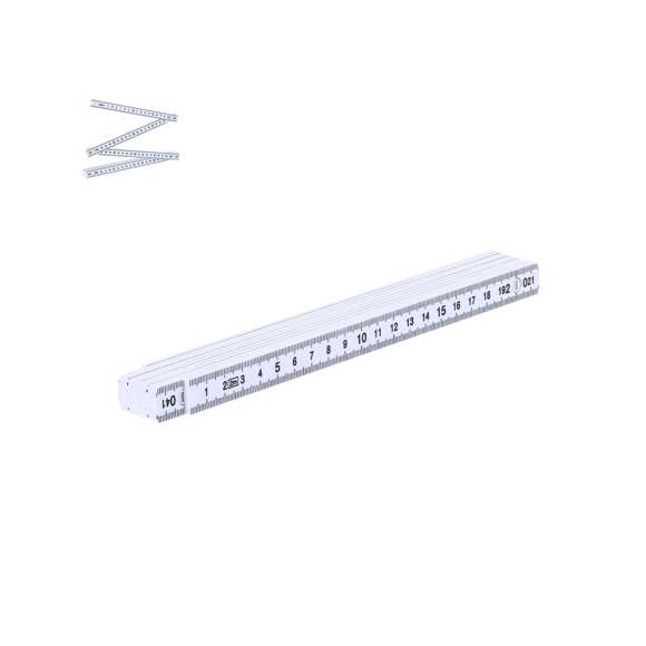 Regla plegable de 2 metros en resistente fibra de vidrio. Con escala en centímetros de color negro visible por ambas caras. Con posiciones posiciones ajustables a 90º, 180º y 270º para mayor versatilidad.