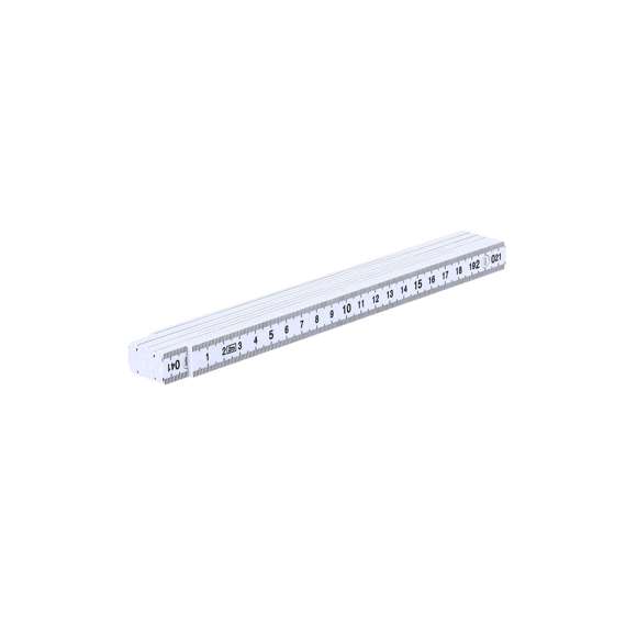 Regla plegable de 2 metros en resistente fibra de vidrio. Con escala en centímetros de color negro visible por ambas caras. Con posiciones posiciones ajustables a 90º, 180º y 270º para mayor versatilidad.
