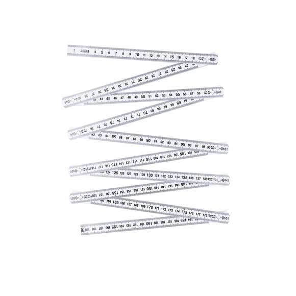 Regla plegable de 2 metros en resistente fibra de vidrio. Con escala en centímetros de color negro visible por ambas caras. Con posiciones posiciones ajustables a 90º, 180º y 270º para mayor versatilidad.