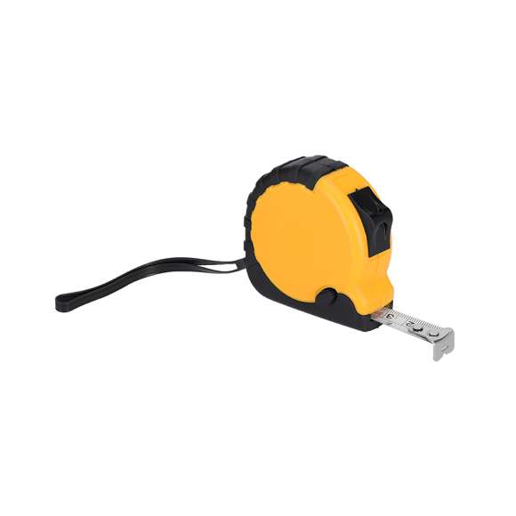 Flexómetro fabricado con RABS de 3 metros con cuchilla metálica y mecanismo de bloqueo. Recubierto con funda protectora de resistente goma, clip metálico para cinturón y cinta de transporte. Con logotipo de RABS en la parte trasera. El RABS es un plástico altamente reciclable de gran resistencia y con multitud de aplicaciones que lo convierten en una solución eco-friendly.