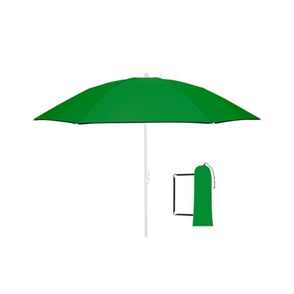 Sombrilla de playa plegable de 8 paneles su diseño compacto en cuatro secciones facilita el montaje. Confeccionada en resistente nylon con interior en color gris plateado y protección UV, con un diámetro de 160 cm, altura ajustable y tubos metalizados en color blanco. Las varillas están fabricadas en fibra de vidrio para mayor resistencia y resistente al viento. Se presenta en una práctica funda transparente a juego con la sombrilla, con cierre de cuerda y cinta para transporte.