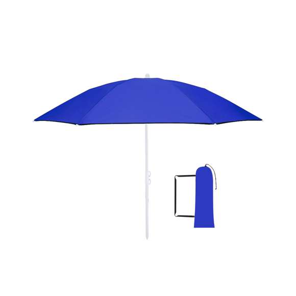 Sombrilla de playa plegable de 8 paneles su diseño compacto en cuatro secciones facilita el montaje. Confeccionada en resistente nylon con interior en color gris plateado y protección UV, con un diámetro de 160 cm, altura ajustable y tubos metalizados en color blanco. Las varillas están fabricadas en fibra de vidrio para mayor resistencia y resistente al viento. Se presenta en una práctica funda transparente a juego con la sombrilla, con cierre de cuerda y cinta para transporte.